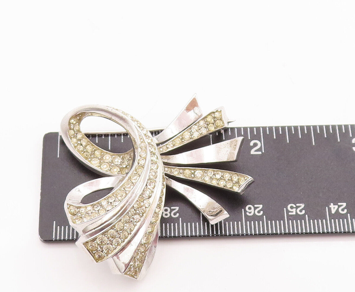 925 Sterling Silver Vintage Brooch Pin DEWEES Topaz Inlay Swirl Carved  BP10856