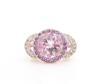 925 Sterling Silver Vintage Ring Round Cut Amethyst & Topaz  Sz 7.5  RG30082