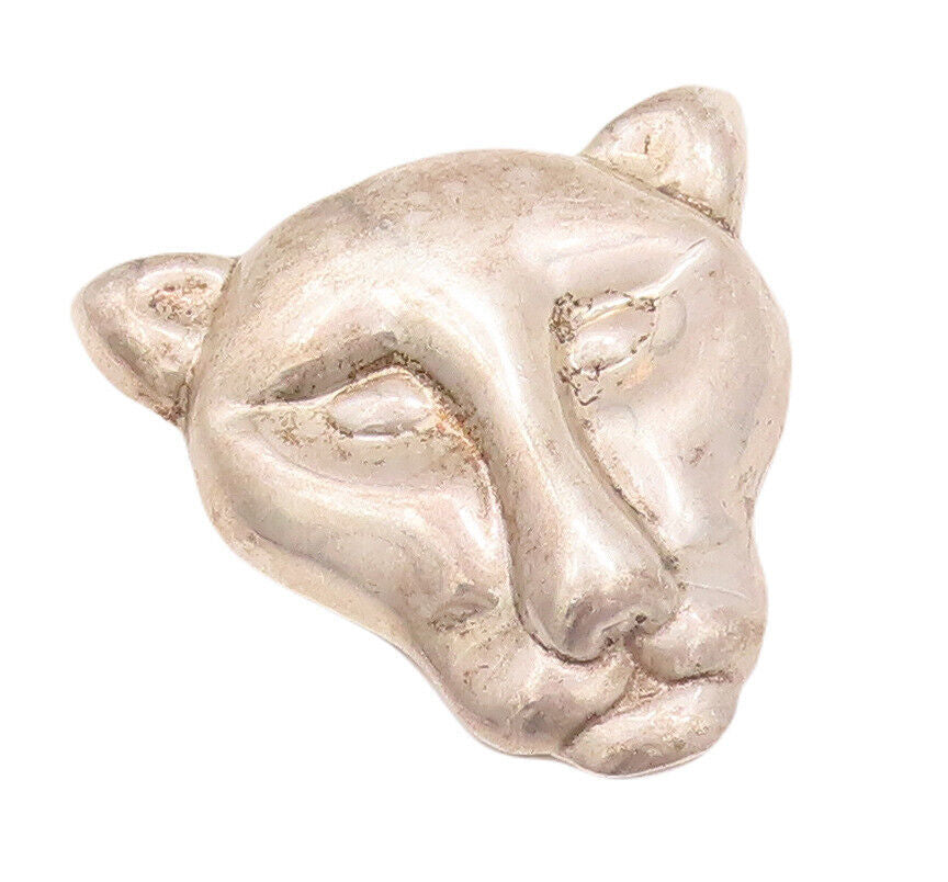 925 Sterling Silver Vintage Brooch Pin MEXICO Cutout Carved Tigre Face  BP10791