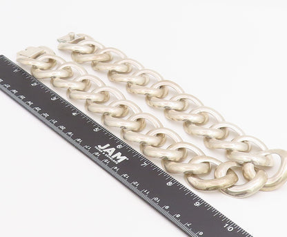 925 Sterling Silver Vintage Necklace MEXICO Chunky Oval Cuban Link Choker NE4788