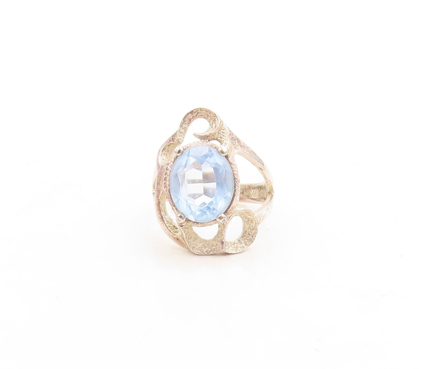 925 Sterling Silver Vintage Ring Brutalist Cutout Oval Topaz  Sz 7.5  RG31576