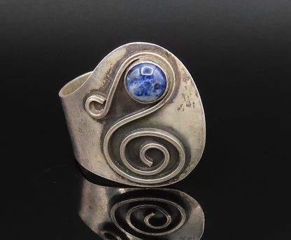 ISRAEL 925 Sterling Silver Vintage Sodalite & Spiral Wrap Ring Sz 9.5  RG25820