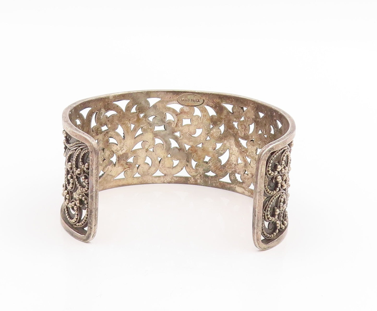 925 Sterling Silver Vintage Bracelet Lois Hill Beaded Scrollwork Cuff  BT11440