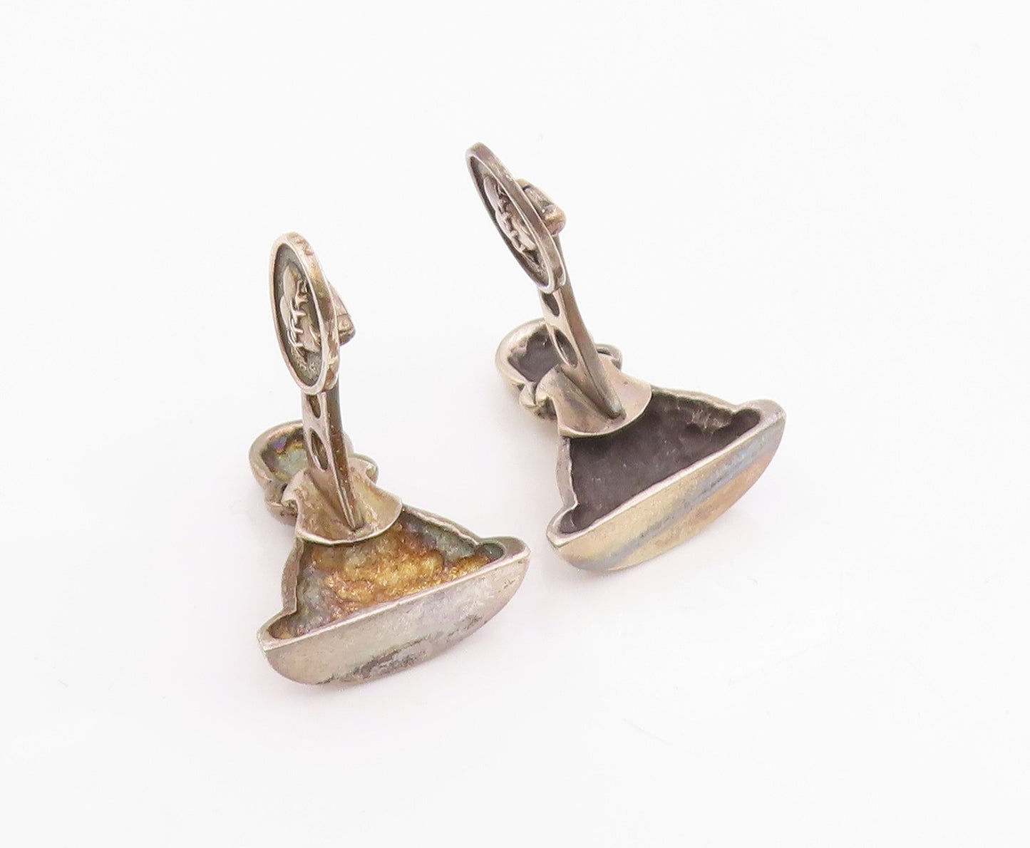 925 Sterling Silver  Vintage Carved Chess Piece & Love Heart Cuff Links TR3400