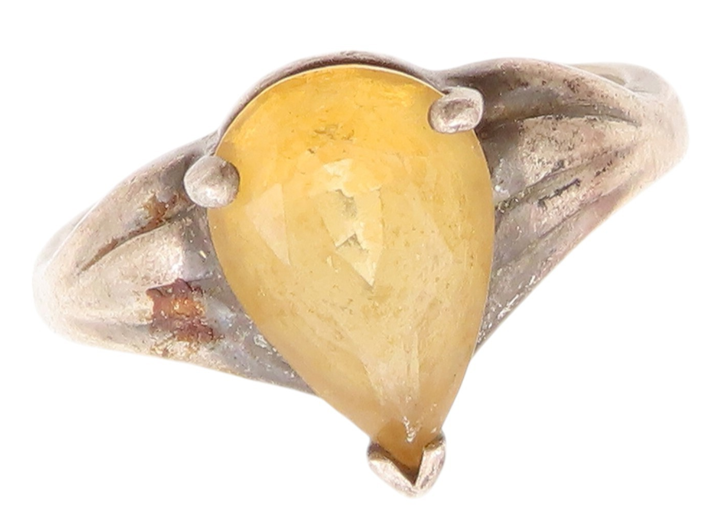 925 Sterling Silver Vintage Ring Dark Tone Carved Drop Cut Citrine Sz 9  RG31826
