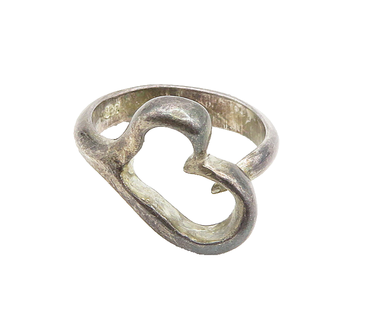 925 Sterling Silver  Vintage Dark Tone Love Heart Band Ring Sz 4.5  RG19380