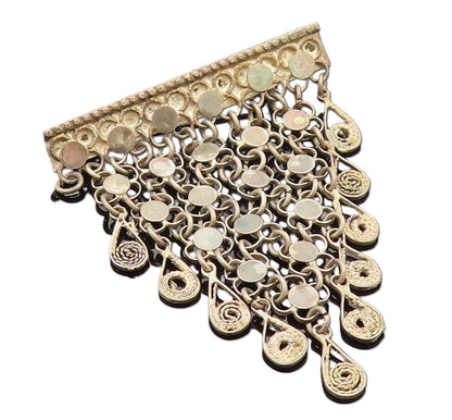 ISRAEL 925 Silver  Vintage Chained Disc & Spirals Dangle Brooch Pin  BP10135