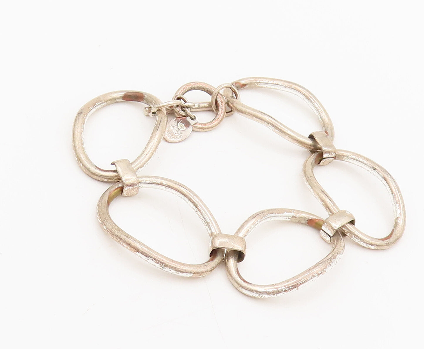 925 Sterling Silver  Vintage Minimalist Modernist Loop Link Bracelet  BT9979