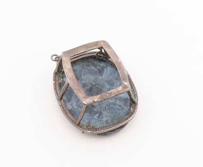 925 Sterling Silver Vintage Pendant Real Diamonds & Blue Pietersite  PT26367