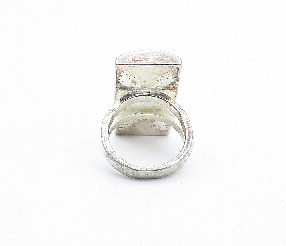 925 Sterling Silver  Turquoise Square Split Band Cocktail Ring Sz 5.5  RG7386
