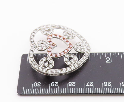 925 Sterling Silver  Pink & White Cubic Zirconia Love Heart Brooch Pin  BP5490