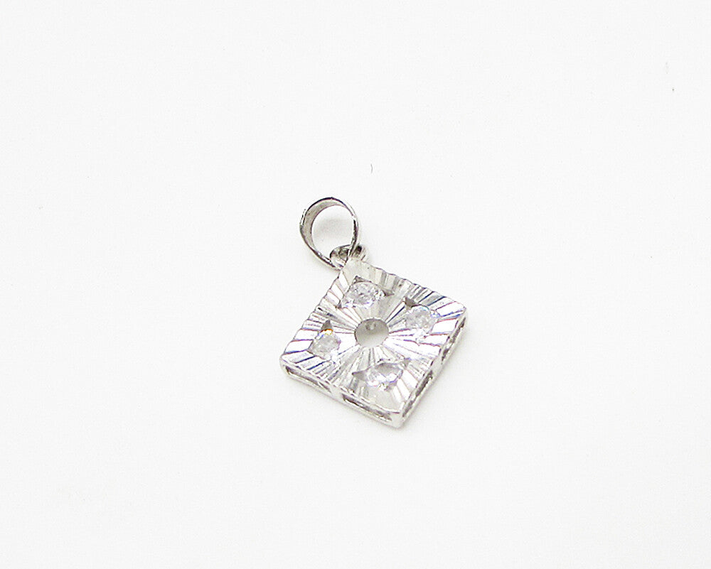 925 Sterling Silver  Inlay White Cubic Zirconia Drop Pendant  PT2005