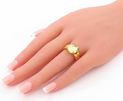 925 Sterling Silver Vintage Ring Gold Plated Green Faceted Glass  Sz 7  RG32536