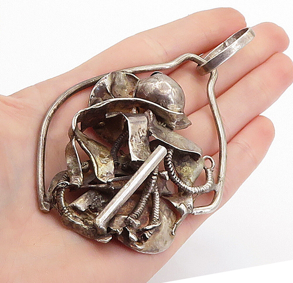 925 Sterling Silver  Vintage Large Oxidized Modernist Sculpted Pendant  PT3951