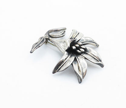 MEXICO 925 Sterling Silver  Vintage Shiny Sculpted Flower Brooch Pin  BP2402