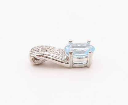 925 Sterling Silver  Shiny Genuine Diamond & Blue Topaz Pendant  PT13890