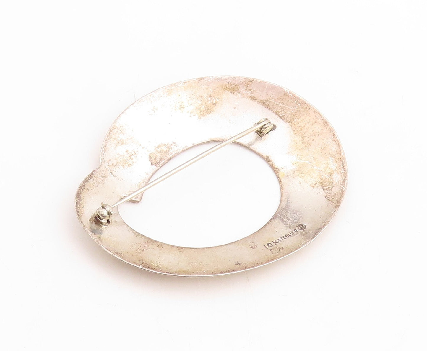 10K Gold 925 Sterling Silver Vintage Brooch Pin Designer Donut Shape Cut BP11410