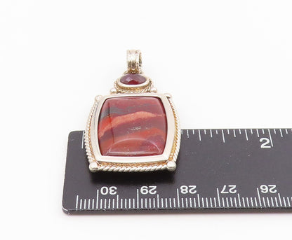 925 Sterling Silver Vintage Pendant WHITNEY KELLY Jasper & Garnet Charm  PT25675