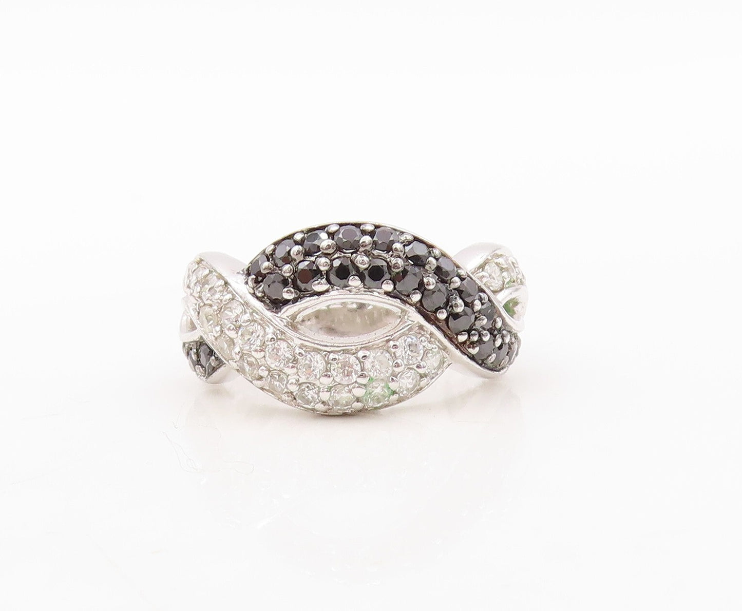 925 Sterling Silver Vintage Ring Solid Interlocked CZ & Spinel Wave Sz 7 RG31039