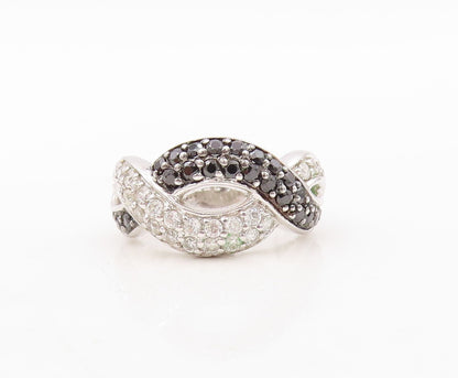 925 Sterling Silver Vintage Ring Solid Interlocked CZ & Spinel Wave Sz 7 RG31039