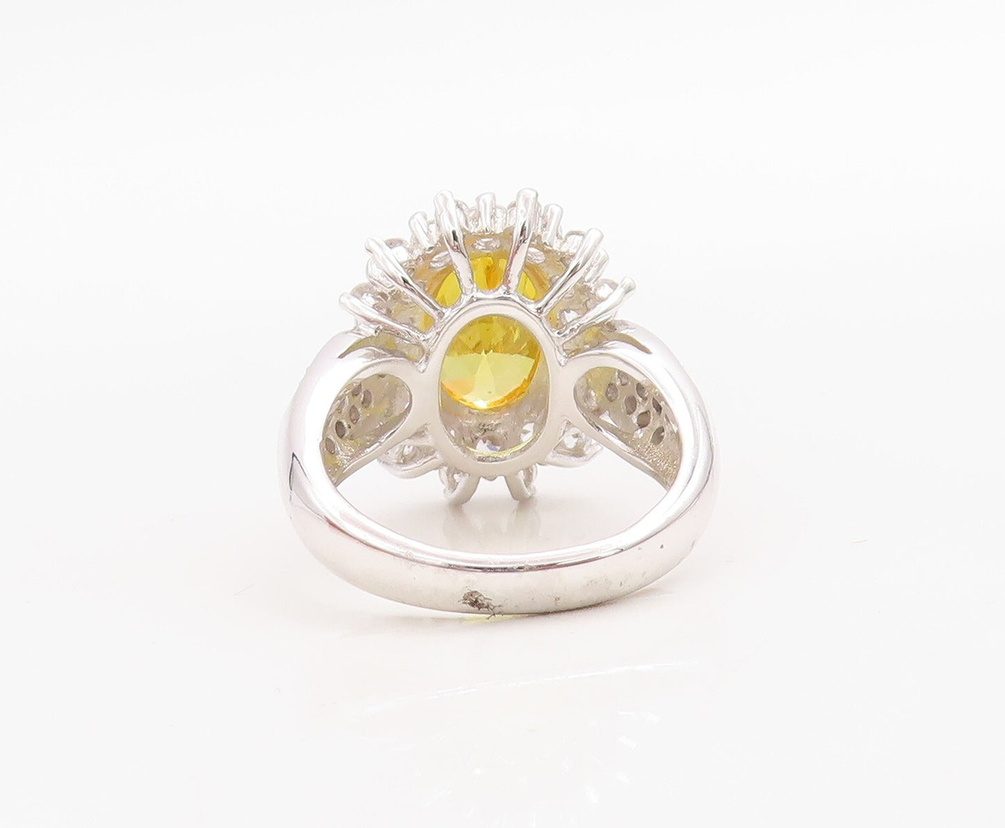925 Sterling Silver Vintage Ring Designer Citrine & CZ Flower  Sz 7  RG30981