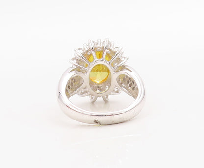 925 Sterling Silver Vintage Ring Designer Citrine & CZ Flower  Sz 7  RG30981