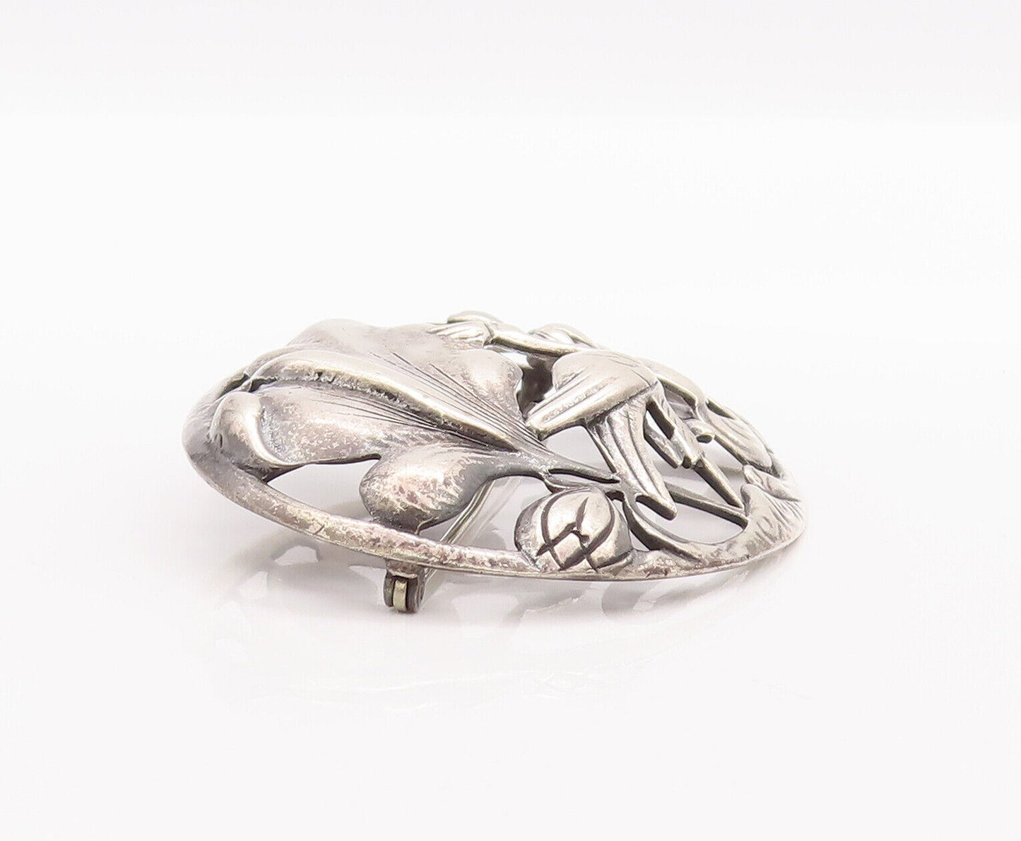 925 Sterling Silver Vintage Brooch Pin SWEDECRAFT Oval Antique Floral  BP10789