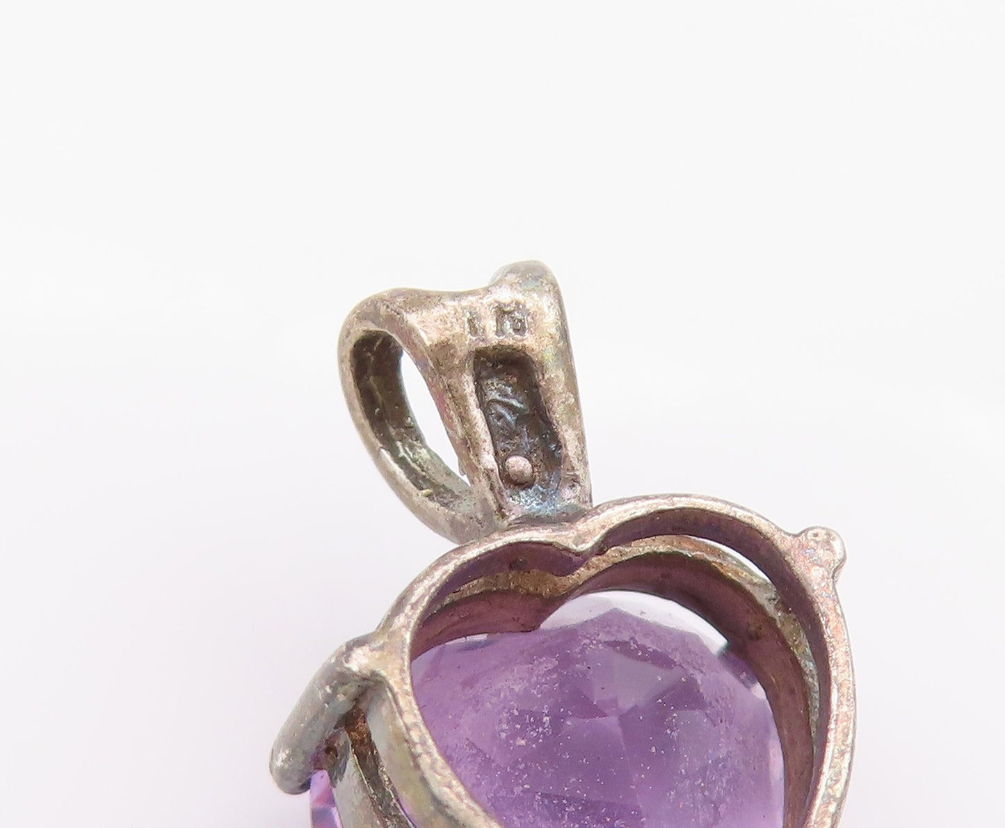 925 Sterling Silver Vintage Pendant Faceted Amethyst Love Heart Charm  PT24957