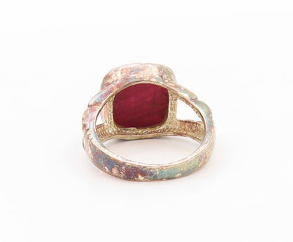 925 Sterling Silver Vintage Ring Split Band Square Red Gemstone  Sz 7  RG30301