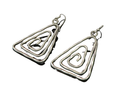 925 Sterling Silver  Vintage Shiny Triangle Shape Spiral Drop Earrings EG10700