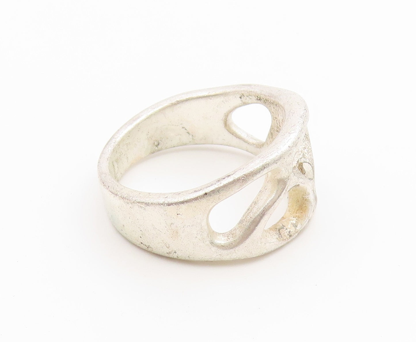 925 Sterling Silver Vintage Ring Chunky Geometric Cutout Band  Sz 7.5  RG36775