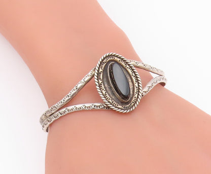 RB NAVAJO 925 Sterling Silver  Vintage Black Onyx Split Cuff Bracelet  BT8145