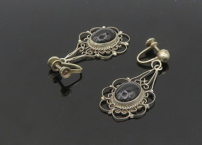 MEXICO 925 Silver  Vintage Black Onyx Floral Non Pierce Earrings  EG10507