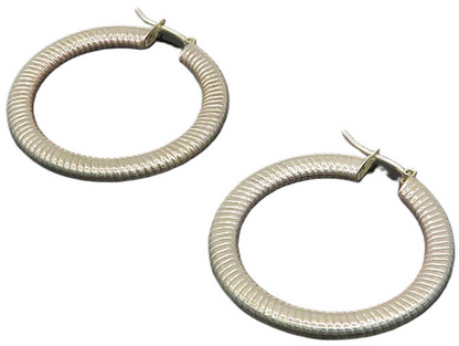 925 Sterling Silver  Vintage Shiny Fluted Round Hoop Earrings  EG9856