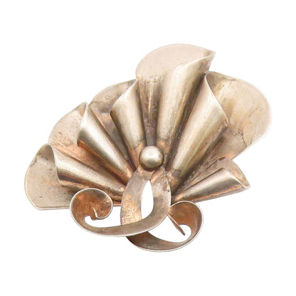 BROOKRAFT 925 Sterling Silver Vintage Modernist Ribbon Swirl Brooch Pin BP6314
