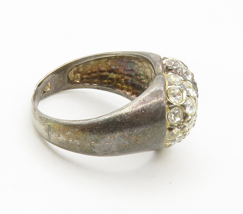 925 Sterling Silver  Vintage Cubic Zirconia Heart Cocktail Ring Sz 7  RG15110
