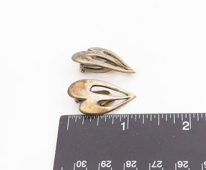 925 Sterling Silver Vintage Earrings Chunky Love Heart Cutout Clip On  EG13929