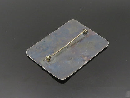 925 Sterling Silver  Vintage Oxidized Dilated Rectangular Brooch Pin  BP9352