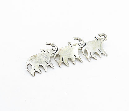 925 Sterling Silver  Vintage Dark Tone Etched Elephants Brooch Pin  BP1422