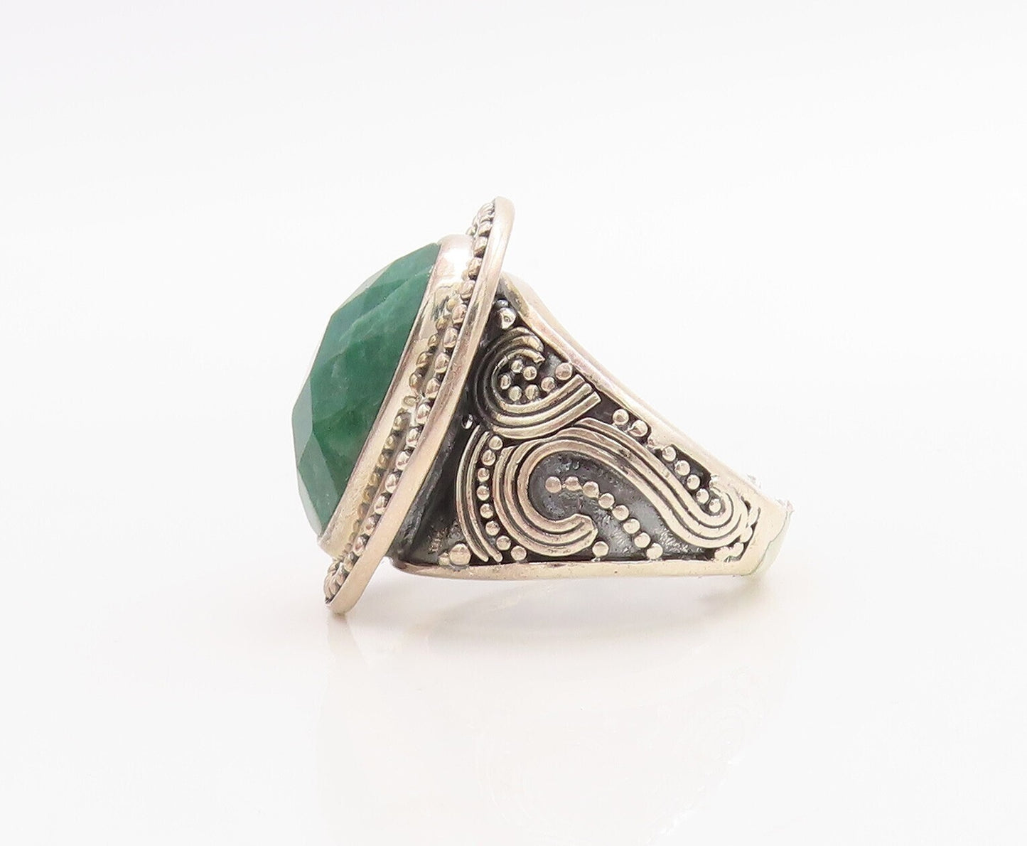 925 Sterling Silver Vintage Ring Swirly Carved Oval Gemstone  Sz 7.5  RG30611