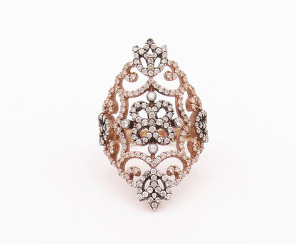 925 Sterling Silver Vintage Ring Swirly Floral Cutout CZ Inlay  Sz 7.5  RG28572