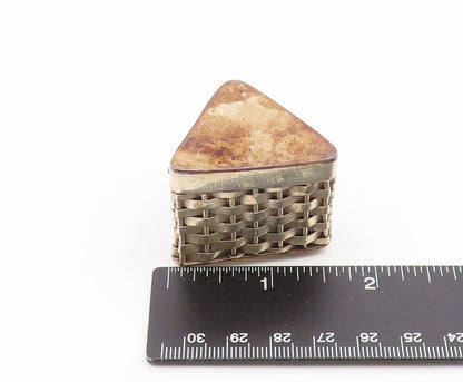 925 Sterling Silver Vintage Trinket Box MEXICO Triangular Basketweave  TR4221