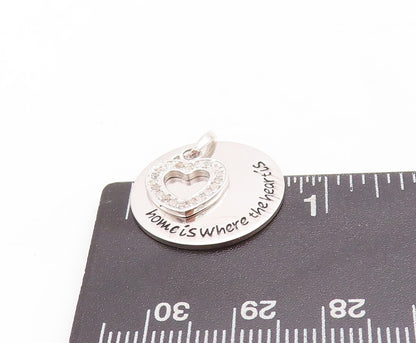 925 Sterling Silver Vintage Pendant Cutout Real Diamonds Heart & Coin  PT23797