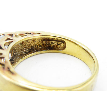 925 Sterling Silver  Cubic Zirconia Gold Plated Square Band Ring Sz 9  RG5068