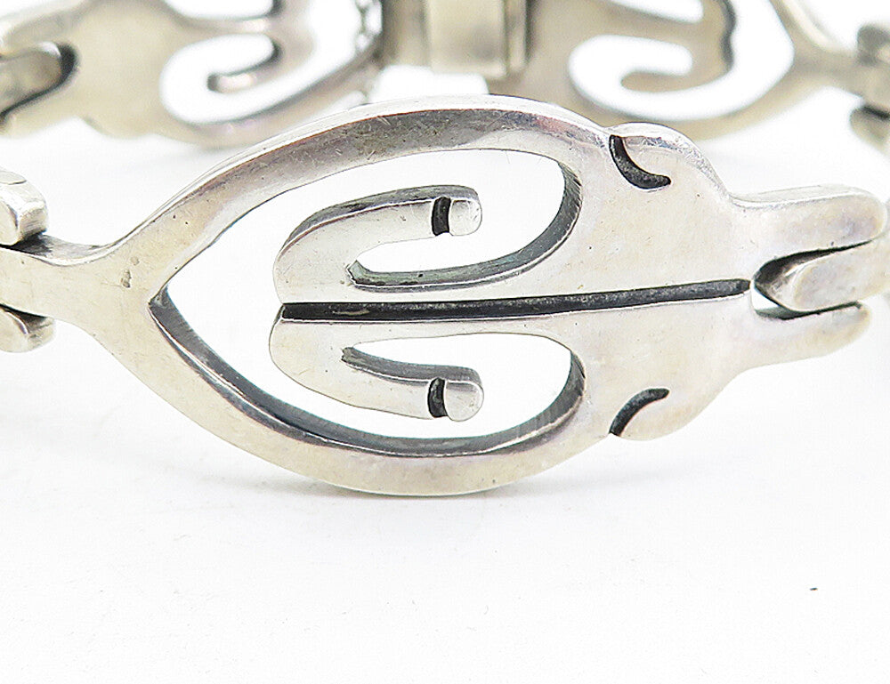 MEXICO 925 Sterling Silver  Vintage Shiny Modernist Chain Bracelet  BT1947