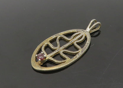925 Sterling Silver  Vintage Prong Set Garnet Open Design Pendant  PT16922