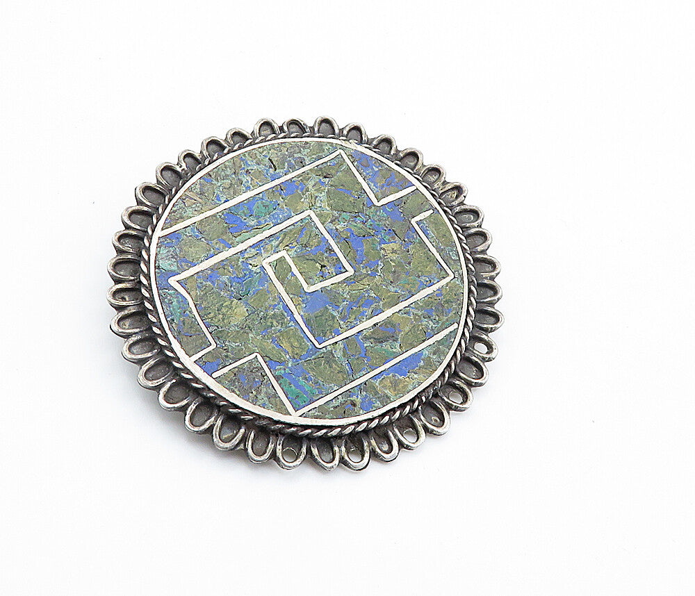 MEXICO 925 Sterling Silver  Vintage Crushed Jasper Pattern Brooch Pin  BP2799