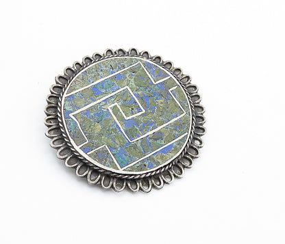 MEXICO 925 Sterling Silver  Vintage Crushed Jasper Pattern Brooch Pin  BP2799
