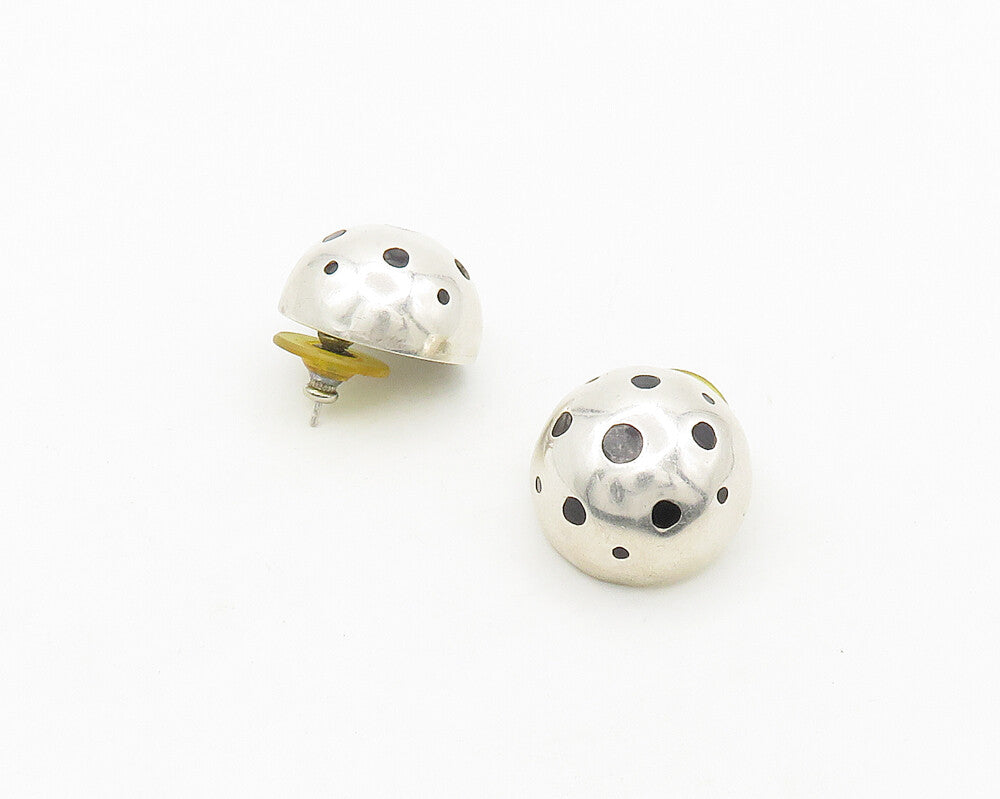 DESIGNER MEXICO 925 Silver  Vintage Black Onyx Spotted Drop Earrings  EG9210