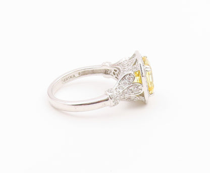 925 Sterling Silver Vintage Ring Citrine & CZ Octagon Halo Band  Sz 8  RG36576